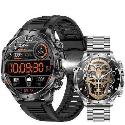 AK75 Smart Watch Flashlight 1.9inch Men Outdoors Sports Fitness Tracker 700mah Large Battery BT Calling LED Light Smartwatch