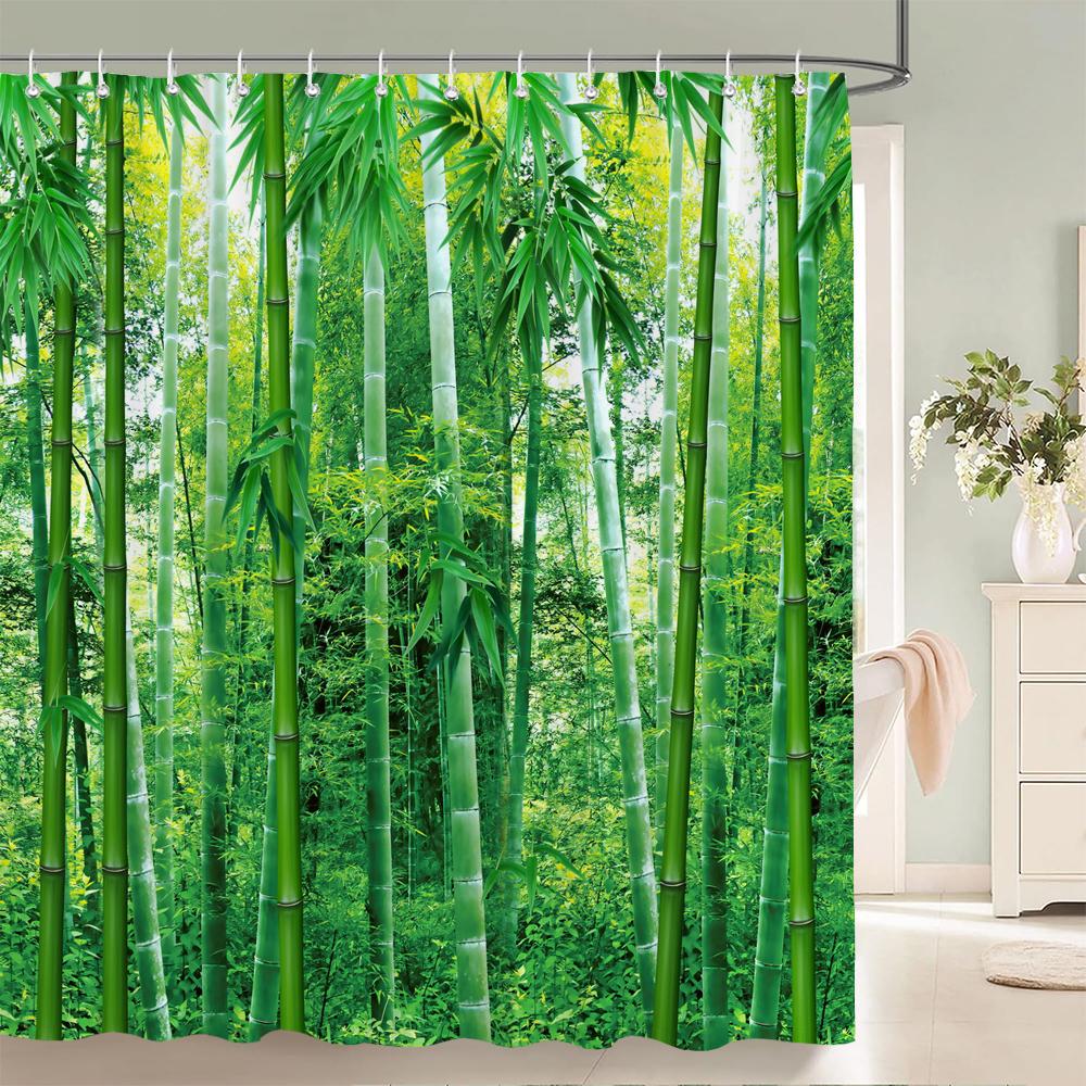 3D green bamboo forest bamboo printing bathroom shower curtain polyester waterproof and mildew proof home decoration curtain