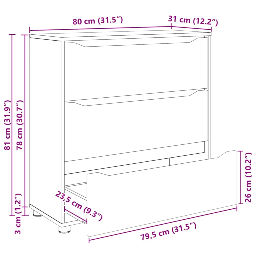 Storage Cabinet Black 80 x 31 x 81 cm Particleboard