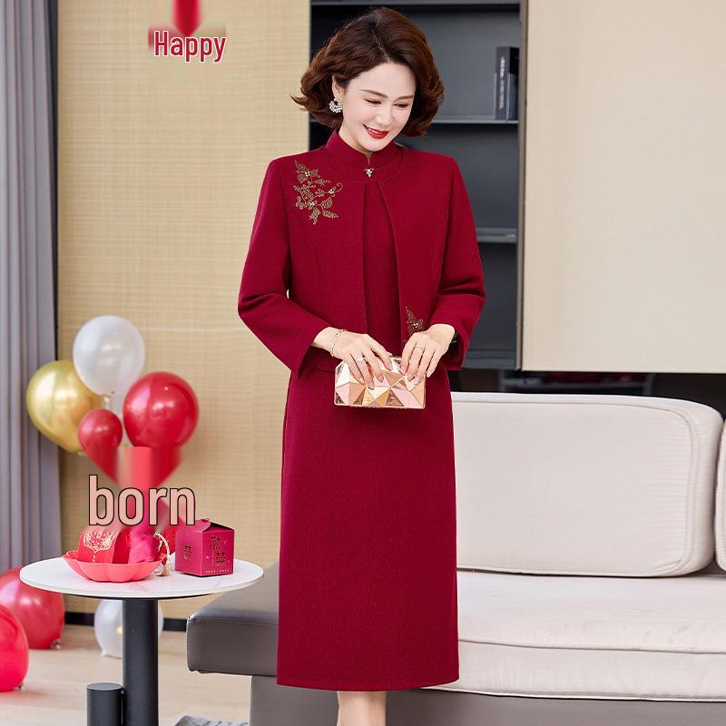 

Spring Arrival: Mother s Wedding Banquet Short-Sleeved Dress & Jacket Set 6XL (160-175 jin) красный