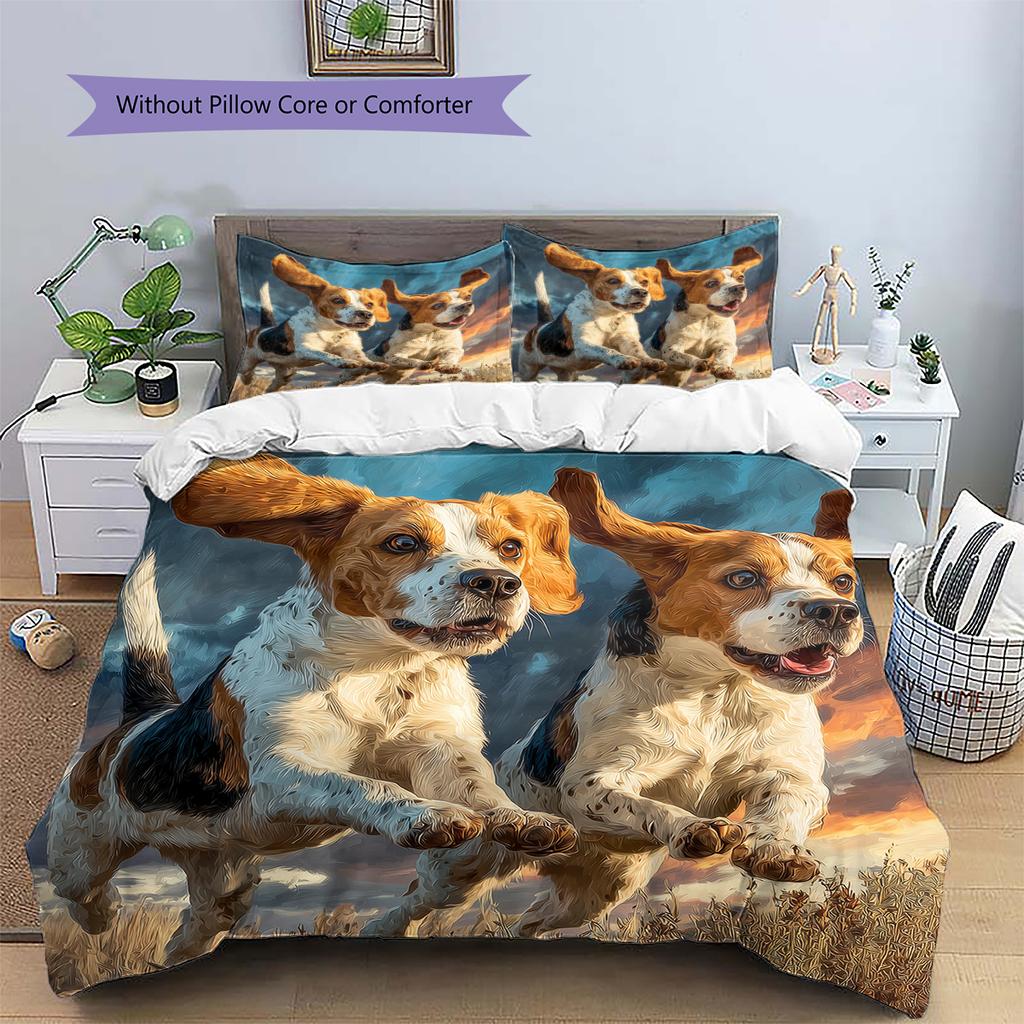 Two Beagles Pattern Bedding Home Decoration Birthday Gift (1 * duvet cover + 2 * pillowcase, without core)