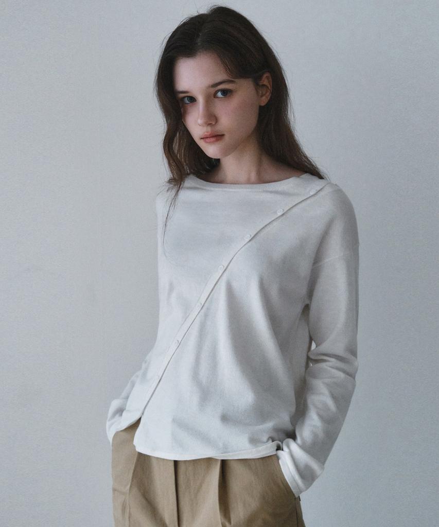 Wednesday Oasis For Woman Diagonal Button Round Knit_Ivory(Wc26Kn07)