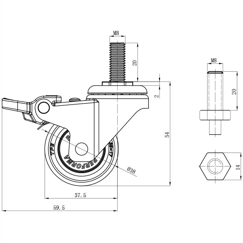 4 Pieces 1.5 Inch Swivel Caster Wheels Polypropylene 360 Degree Threaded Stem Caster Wheel M8 X 20mm, 200lb Total Load Capacity