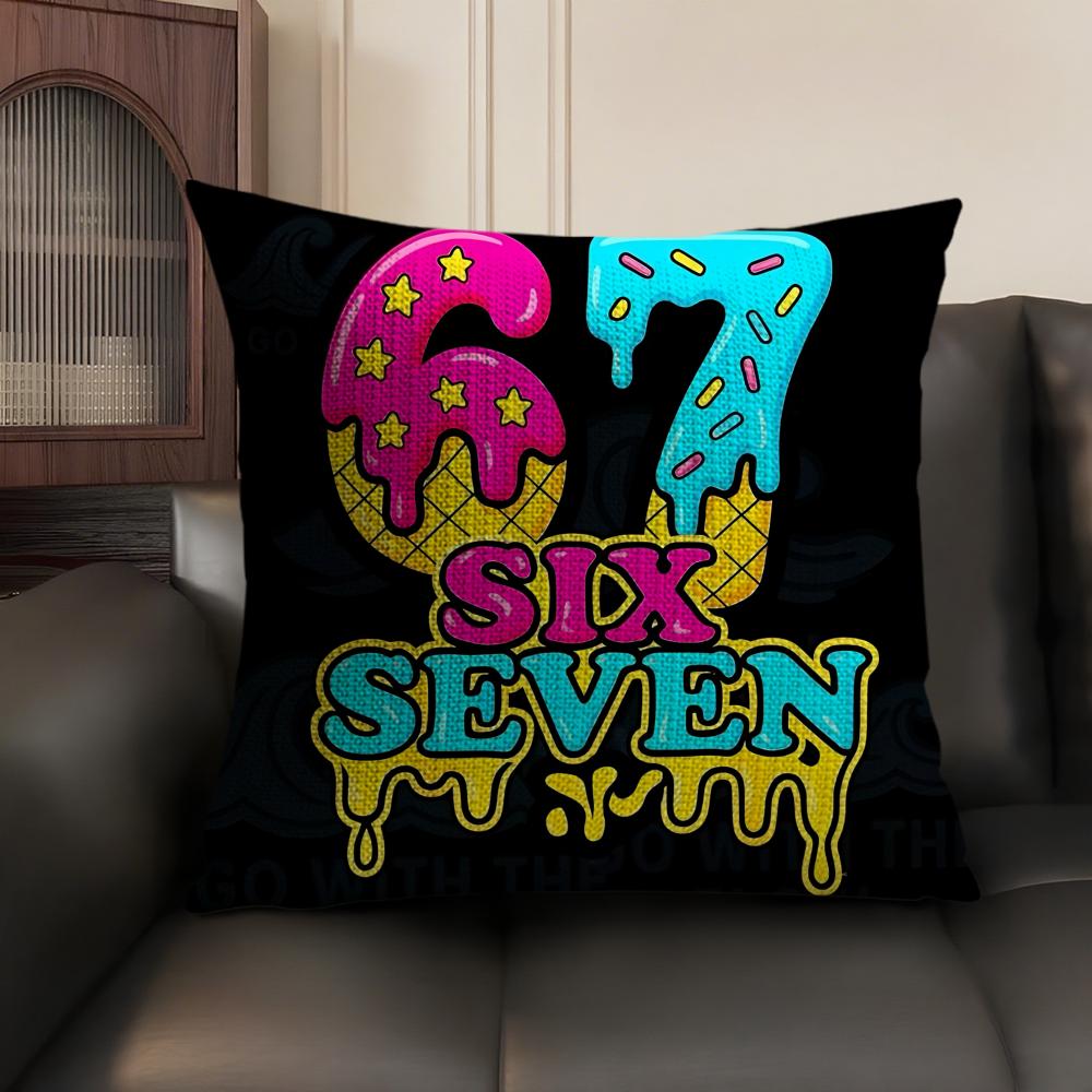 67 Six Seven Cushion Cover Natural Linen Organic Fabric DoubleSided Printing Sofa Home Decor Breathable Environmentally
