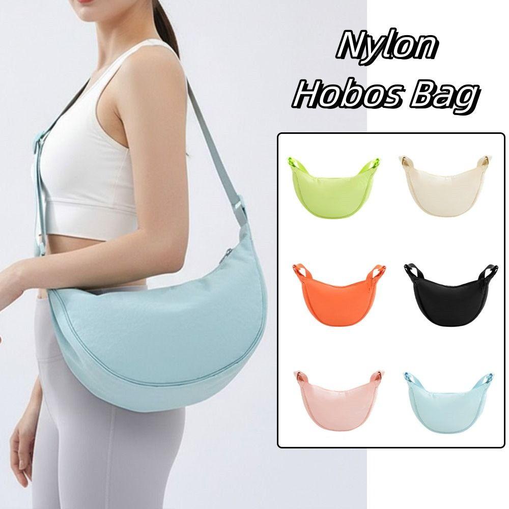 Solid Color Nylon Hobos Bag Nylon Messenger Bag Simple Half Moon Bag  Ladies Purse