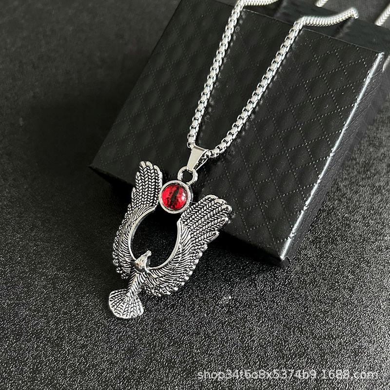 Retro Devil's Eye Pendant: Winged Eagle Stainless Steel Necklace for Men