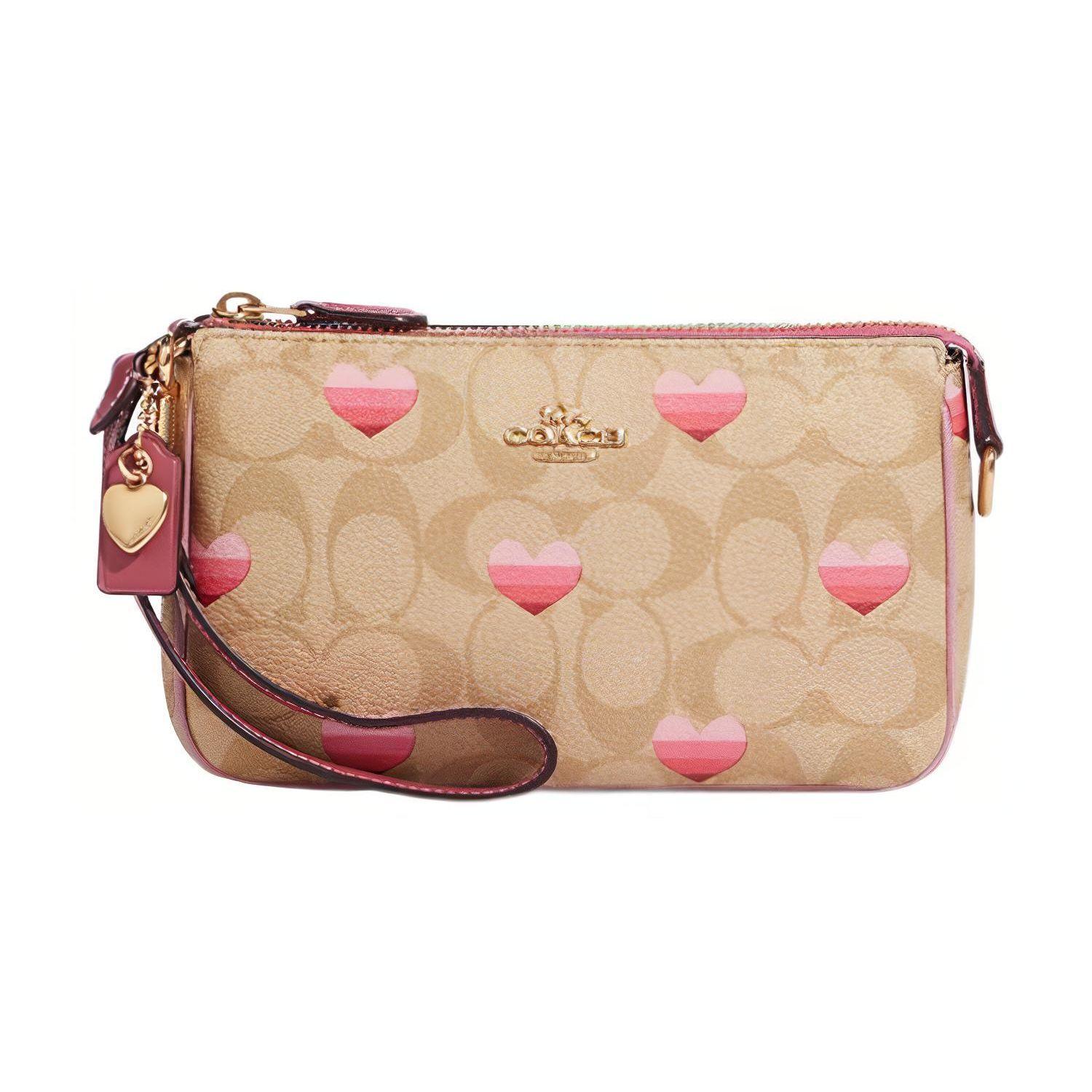 Coach Nolita 19 Classic Monogram Heart Print Zipper Clutch Bag Women Clutch Bag Brown Pink CA796-IMOT4 Basic Set BagDust Bag 18390₽