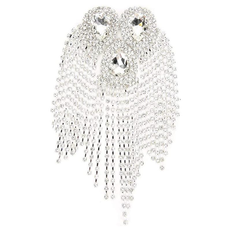 Toppe con design a goccia d'acqua di diamante con perline, nappa di cristallo con frange, strass, distintivi da spalla, spille, applicazioni per abito da donna