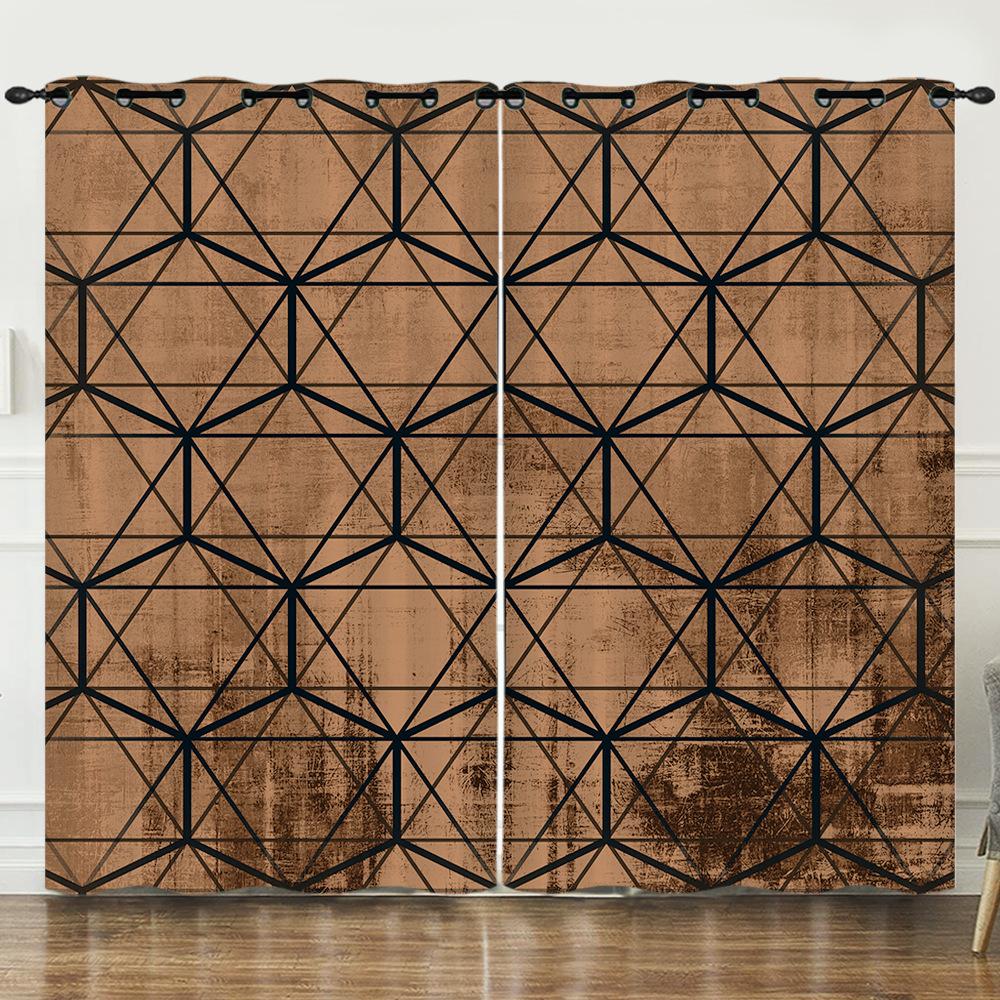 Curtain Texture Geometric 3D Digital Printing Blackout Curtain Bedroom Punching