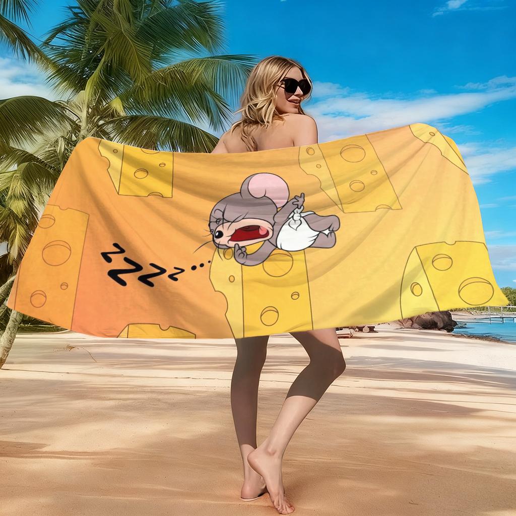 Asciugamano da Spiaggia Tom&Jerry Grigio Asciugatura Rapida Super Assorbente Adatto per Vacanze al Mare Piscina Estate Regalo Divertente per Amici