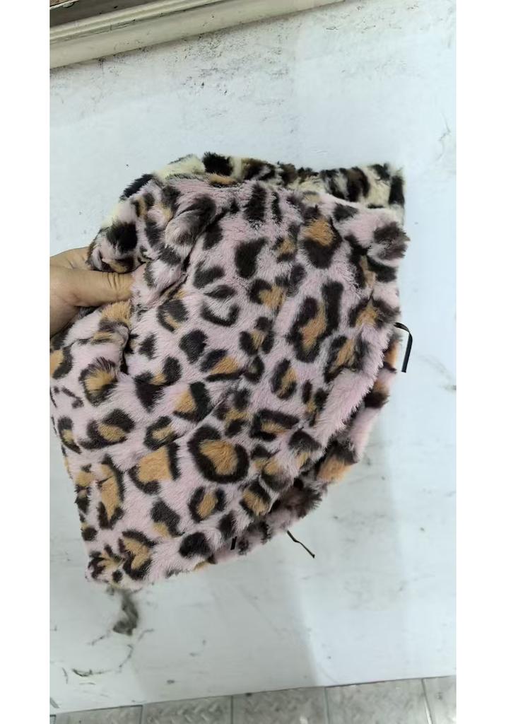 Leopard print bucket hat women's winter versatile warm face small plush basin hat plush foreign style hat