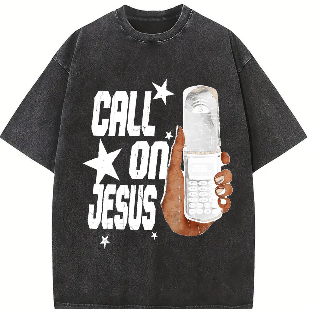 Call On Jesus Flip Phone Religious Vintage Washed Unisex T-Shirt