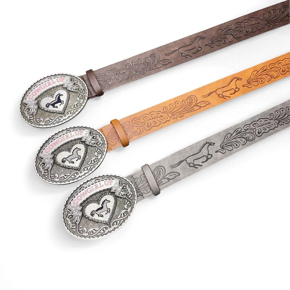 Luxury Design Western Cowgirl Belt COWGIRL UP Heart Horse Buckle Waistband for Women Spice Girls