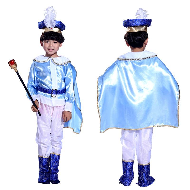 Halloween Children's King Show Costume Show Children's Luxury Prince, Princess Suit with Cape