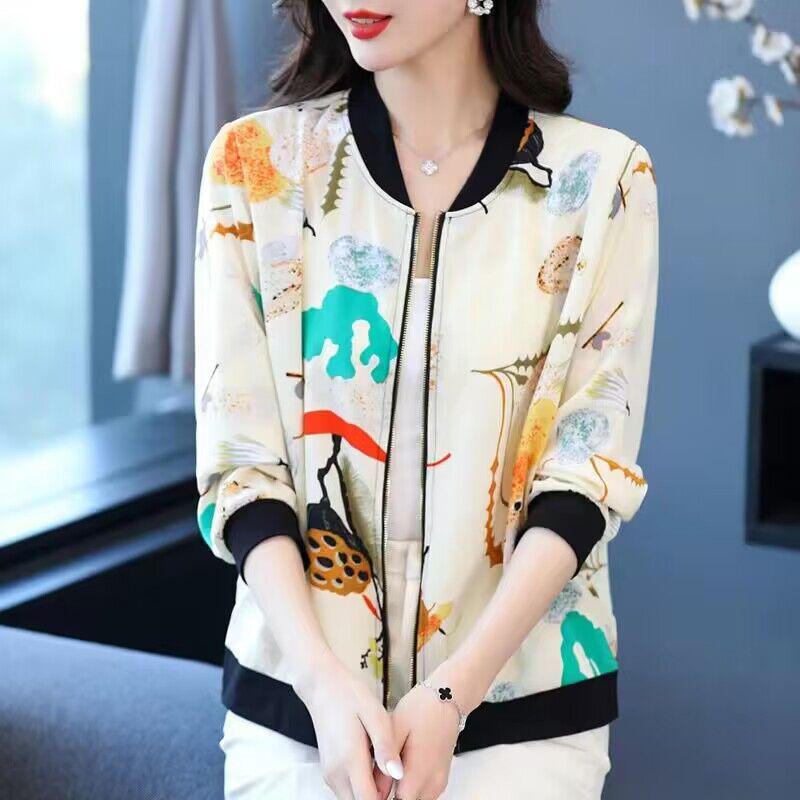 2026 Summer Plus Size Chiffon Sunscreen Coat for Middle-Aged Women - Lightweight Printed Jacket