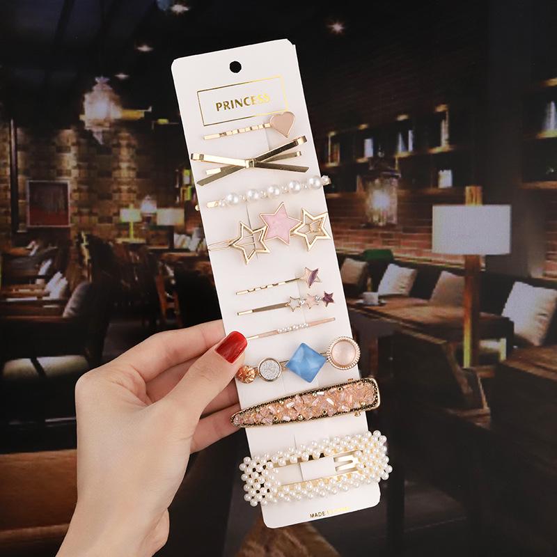 Korean Celebrity BB Hair Clip Set - Pearl Bow & Bangs Accessories