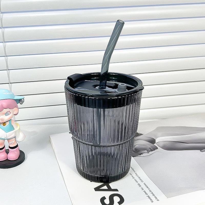 450ml Kreativní sklenice s pruhy Průhledné sklenice s víčkem a brčkem Hrnky na kávu Hrnky na čaj Sklenice na džus Sklenice na mléko a vodu Sklenice na pití