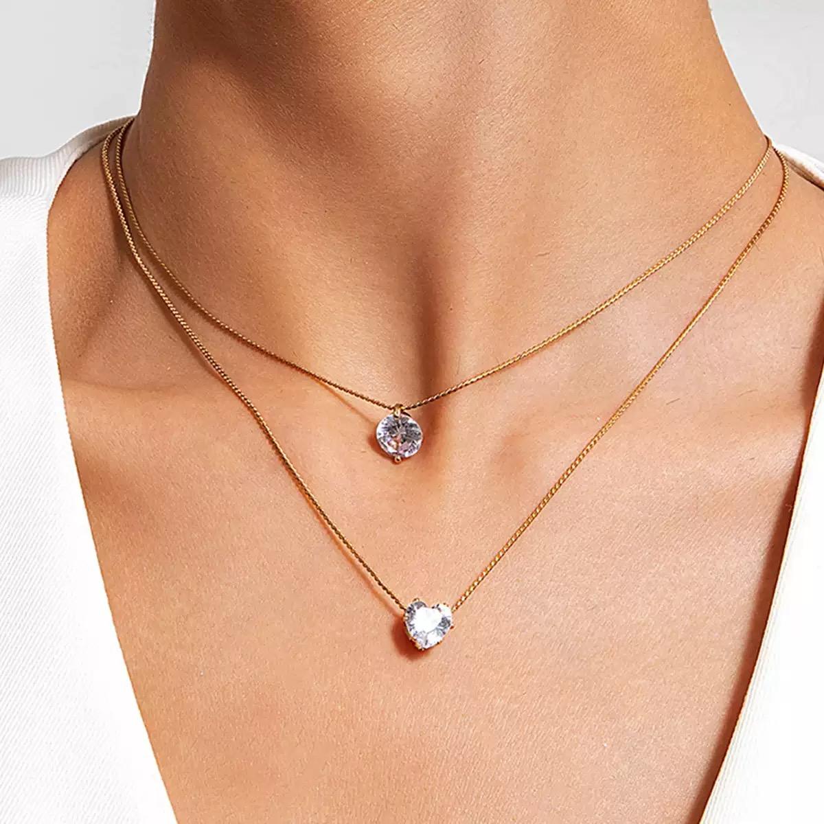 European and American fashion minimalist diamond inlaid necklace pendant, women s multi-layer pendant, collarbone necklace