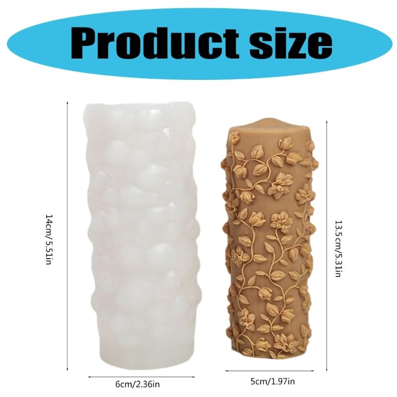 Embossed Floral Leaf Cylinder Silicone Candle Molds for Epoxy Resin Handmade Candle Soap Fondant Chocolate Candy Cake