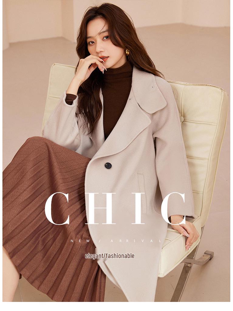 Women's Extra Long Stand Collar 100% Wool Coat - Double-Faced, Loose Fit, Fashionable Autumn/Winter Wear