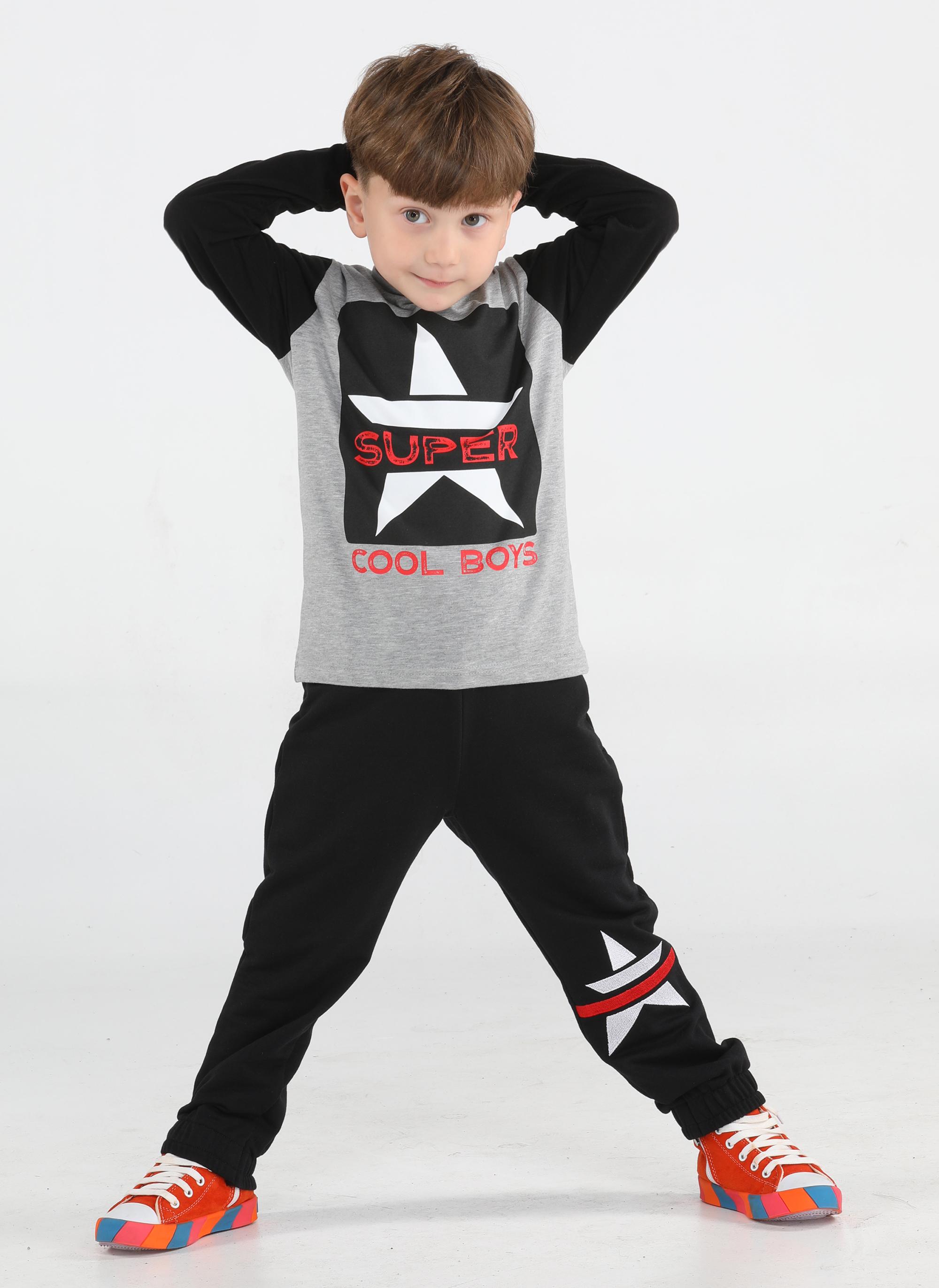 

Super Star Erkek Çocuk Jogger + T-shirt Takım 3 Yaş чорний/сірий