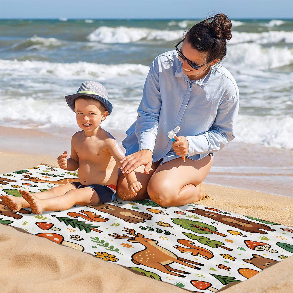 Woodland Bear Deer Beach Towel Pool Towel Camping Towel Bath Towel Blanket HD Print Nature Outdoor Towel