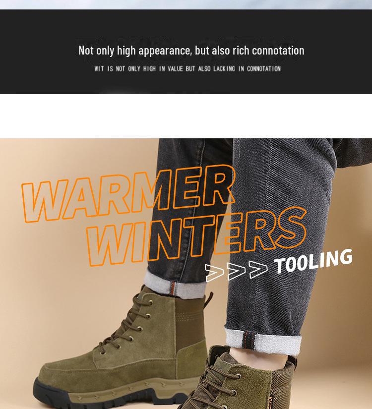 Men's Thickened Cowhide Snow Boots - Wool-Lined, Cold-Proof, High-Top Winter Cotton Martin Boots