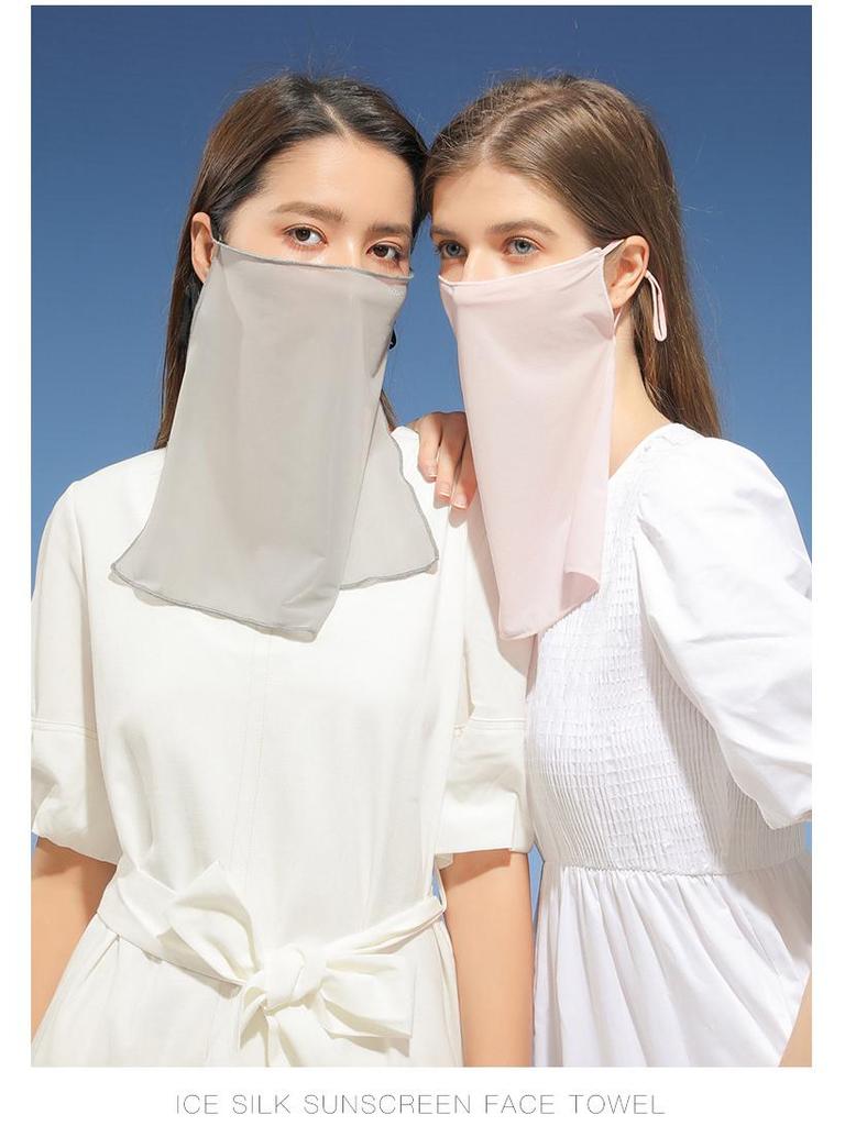 Women's Ice Silk Sun Protection Face Mask: Breathable, Ear-Hanging, Moisture-Wicking, Quick-Drying Veil for Outdoor Cycling and Driving.
