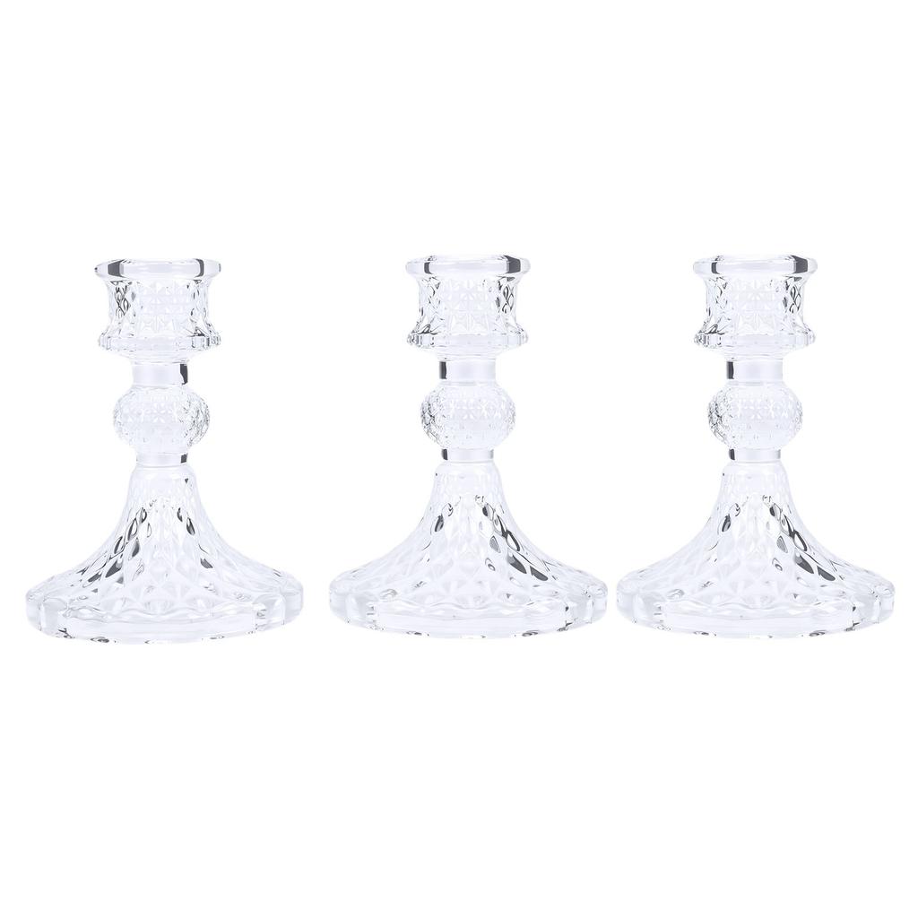 3PCS Glass Candlestick Holder Clear Pillar Taper Candle Holder for Shelf Dining Table Decor Centerpiece Wedding Party