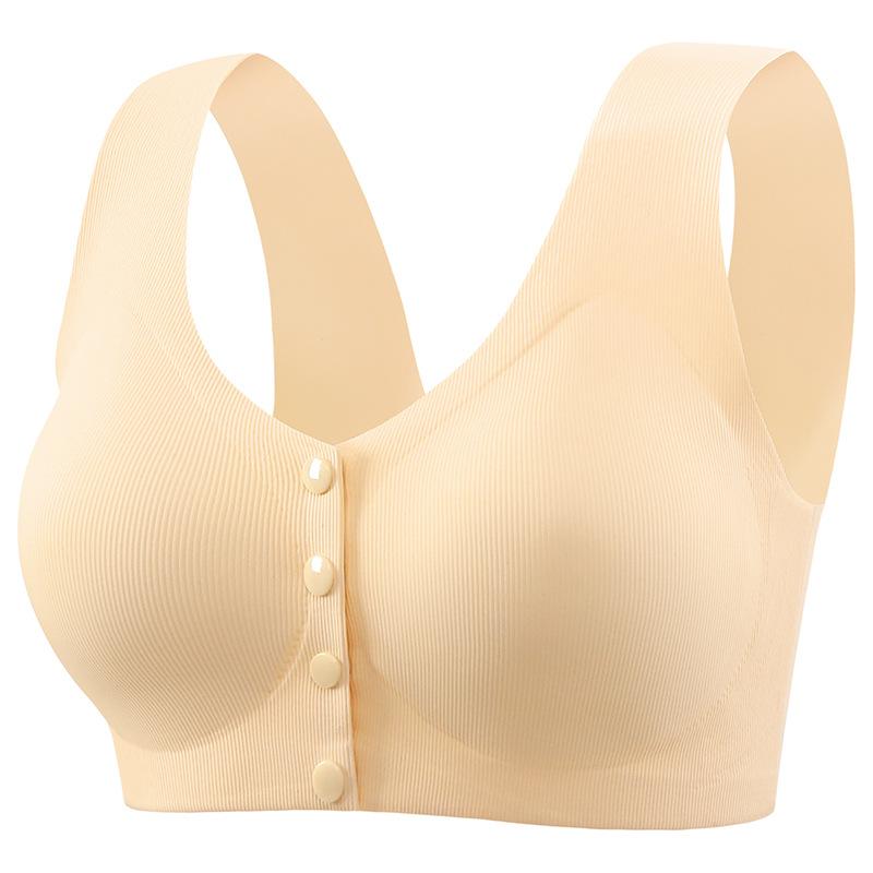 Seamless Ice Silk Bra Mature Women Front Closure Fixed Cup Thin Wireless Tank Top Sports Bra Push Up Comfortable Supportive Underwear