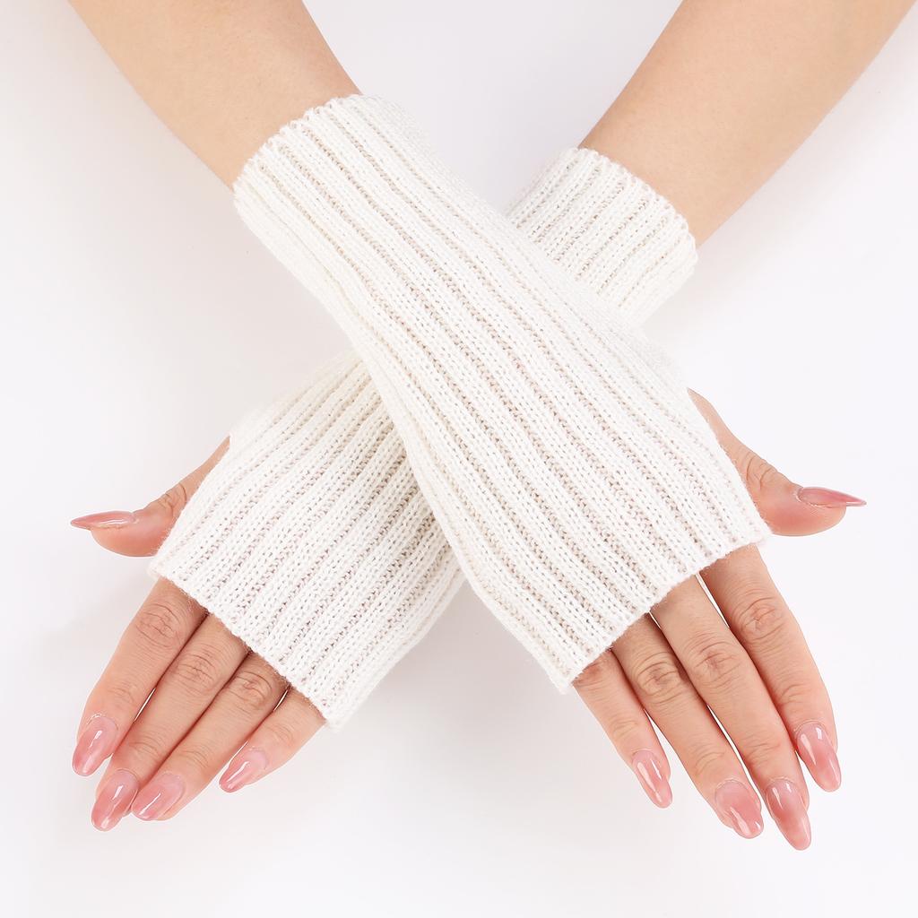 Lange Dicke Gestreifte Kurze Modehandschuhe Herbst und Winter Neu Damen Gestrickte Wolle Fingerlose Armstulpen Handgelenkstulpen