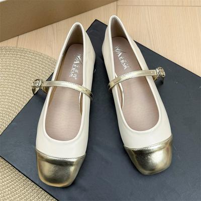 Fashion Flat Shoes for Women Spring and Autumn 2025 New French Mary Jane Shoes Square Toe Color Blocked Plus Size Women's Shoes Ladies