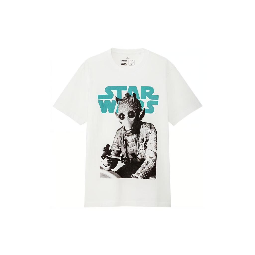 Uniqlo X Star Wars Alien Letter Print Loose Fit Crew Neck T-Shirt Unisex Tops White 420776-00