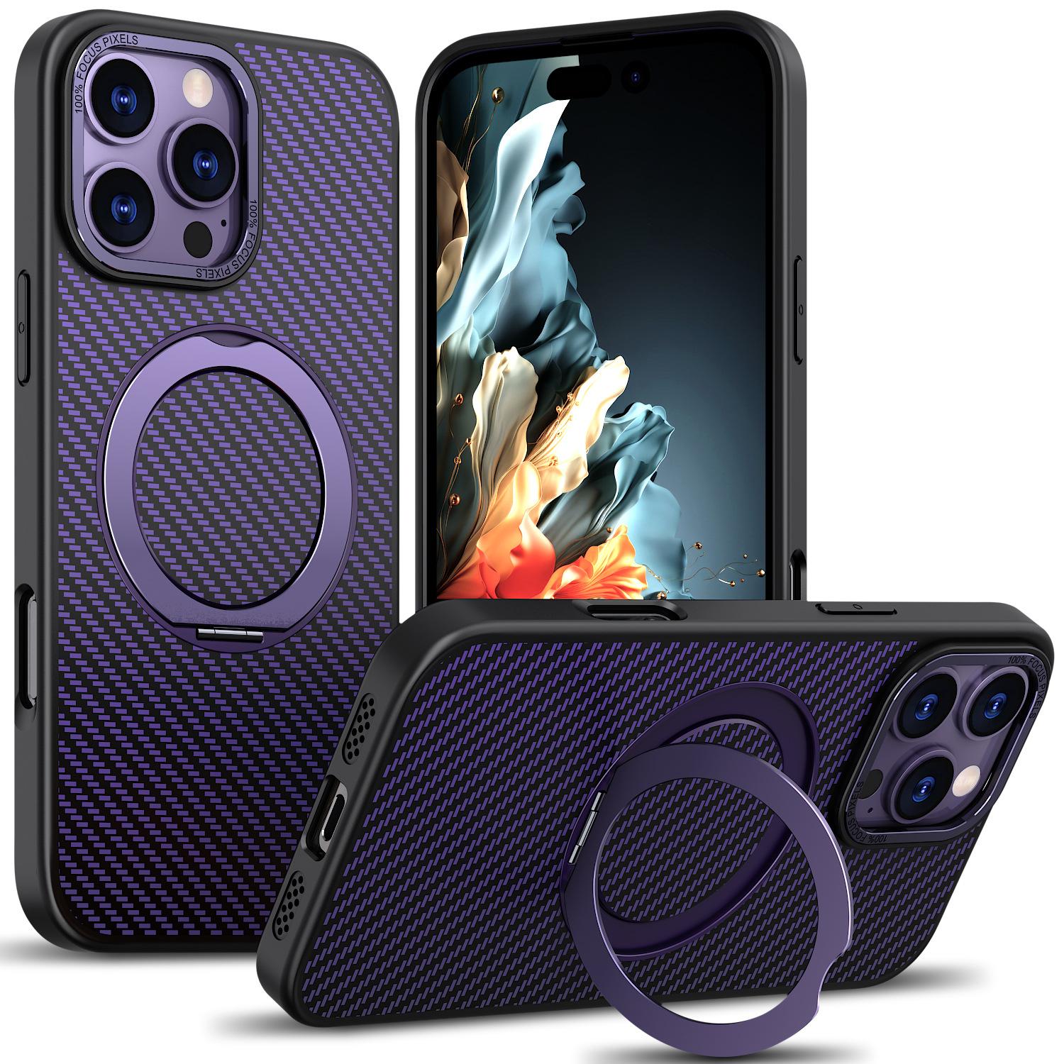 

For IPhone17ProMax Pivot Phone Case Carbon Fiber Pattern Rotating Magnetic Stand for Apple 16 Anti-fall Case For iPhone 16 Pro Max