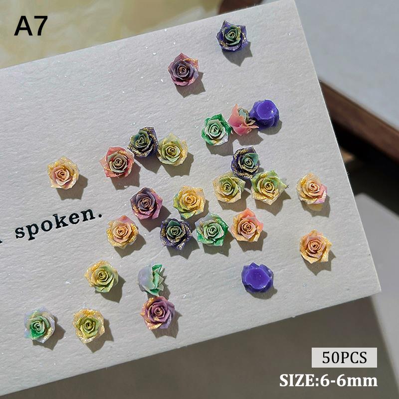 

50Pcs 5.5-12Mm 3D Resin Gradient Rose Nail Charm Nail Jewelry Rose Polish Accessories Nail Decoration A7