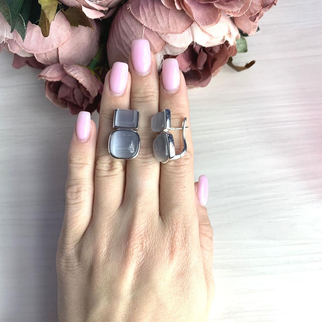 Silver Earrings with Cat's Eye (2054481)