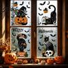 Indoor Halloween Ornament 4 Sheets Black Cat Window Clings, Spooky Pumpkin Reusable PVC Static Decal Sticker, Double Sided Decals for Glass
