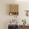 Bamboo Bathroom Wall Cabinet, 2 Slatted Doors, Open Compartment, Adjustable Shelf, Natural Wood