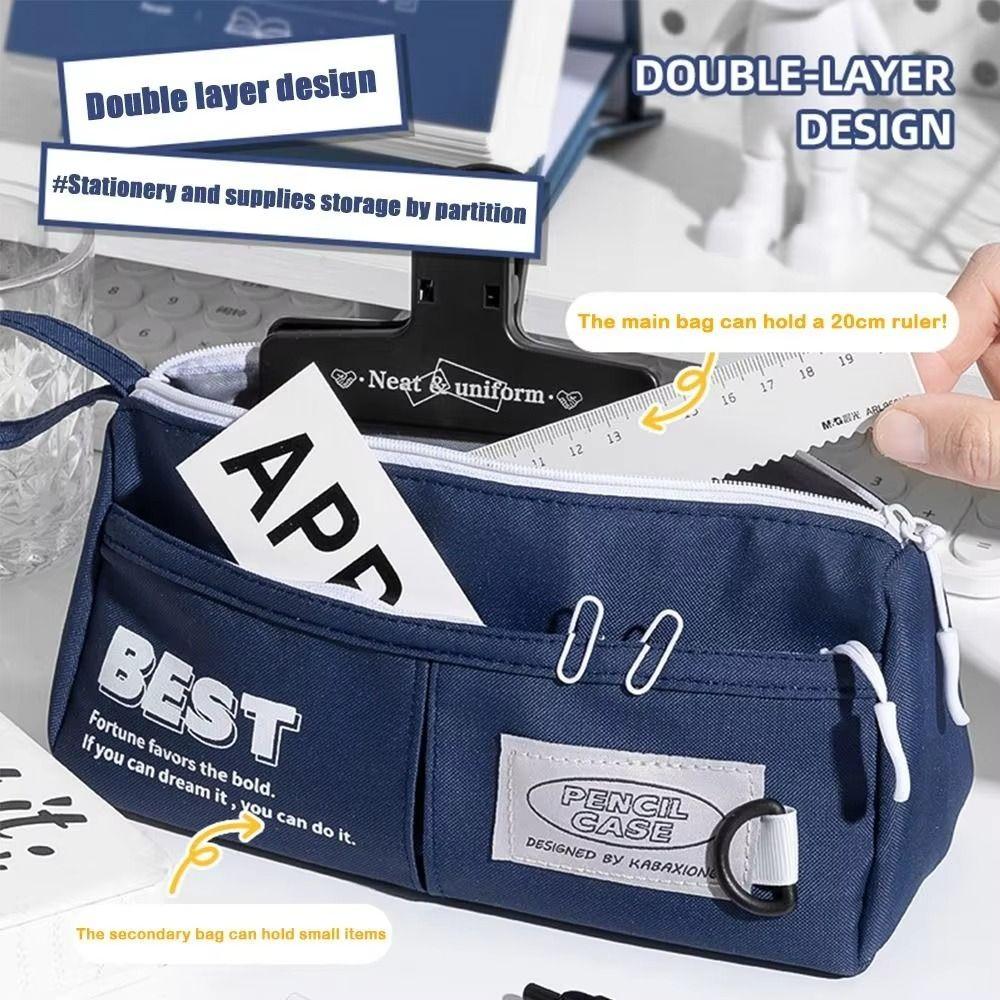 Canvas 2 Layers Pencil Case Organizer Triangular Pencil Case Zipper Pen Bag  Student Learning