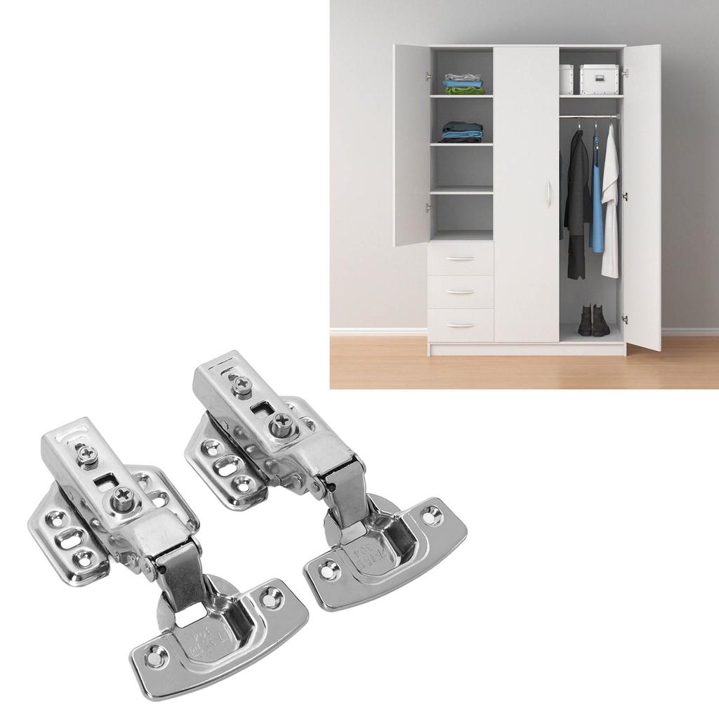2Pcs Cabinet Hinges Stainless Steel 2.0mm Thick Thicken Base Electroplating Bright Wardrobe Hinge for Kitchen Bathroom