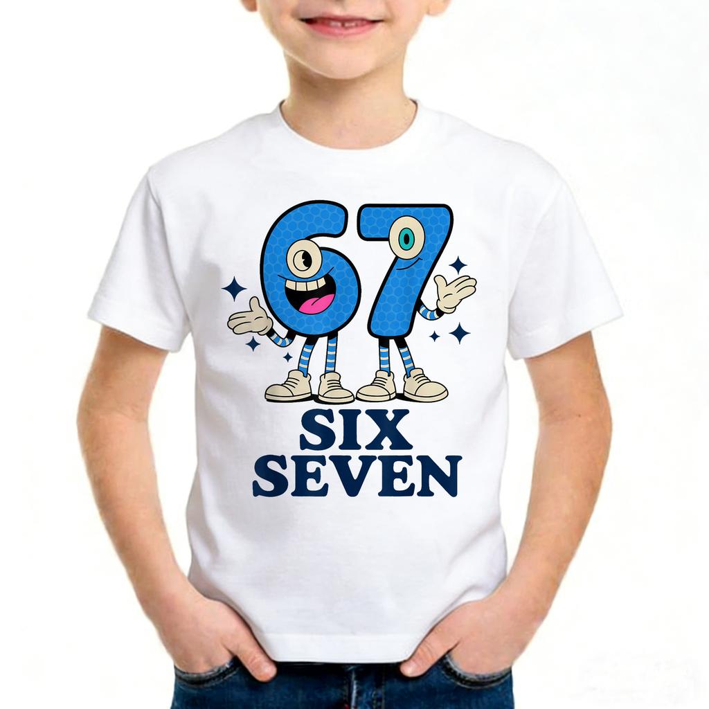 Unisex Six Seven Italian Brainrot 67 Nummern Grafikdruck T-Shirt Junge/Mädchen Sommer Kurzarm Kinder Bequemes T-Shirt Oberteil.