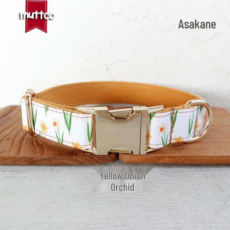 MUTTCO Yellow Onion Orchid - Double Layer Pet Collar with Light Gold Buckle UDC-134J Medium