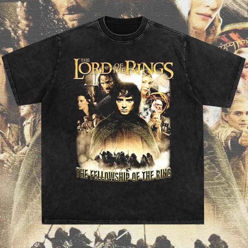 

2025 Футболка Властелин Колец Винтажный принт классического фильма Оверсайз Хлопок Универсальная футболка для женщин и мужчин Лето 4XL