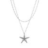 Silver Starfish Beaded Necklace for Women - Double-Layer Titanium Steel Pendant Clavicle Chain, Light Luxury Autumn/Winter Accessory