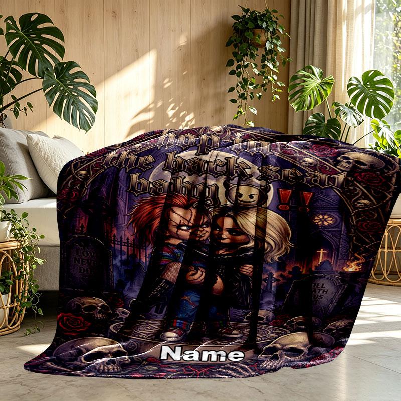 Custom Name Personalized Horror Theme Chucky Print Blanket, Home Decor, Bedroom, Sofa, Camping, Couch, Gifts for Birthday Christmas