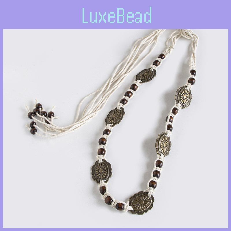 Style Metal Bohemian And Wooden Bead Decor Women Casual Woven Belt For Daily