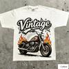Motorcycle Retro Street Style Unisex Cotton TShirt with Vintage Print Breathable Heavyweight Fabric Regular Fit for Motorcycl