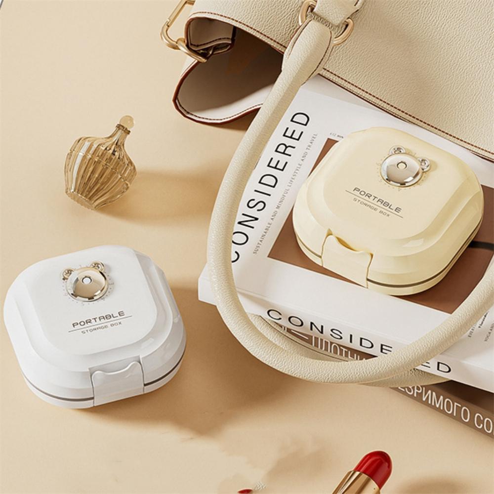 7 Fächer Tragbare Aufbewahrungsbox Haarnadel Ohrringe Halskette Schmuckkästen Mini Bärenmuster Medikamenten Pillendose Reise Trennbox