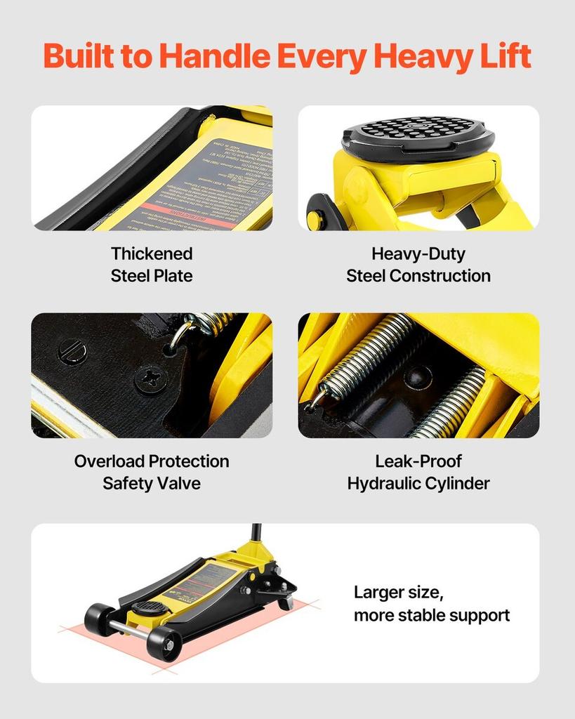 Low Profile Floor Jack 4 Ton Heavy Duty Steel Dual Piston Rapid Pump