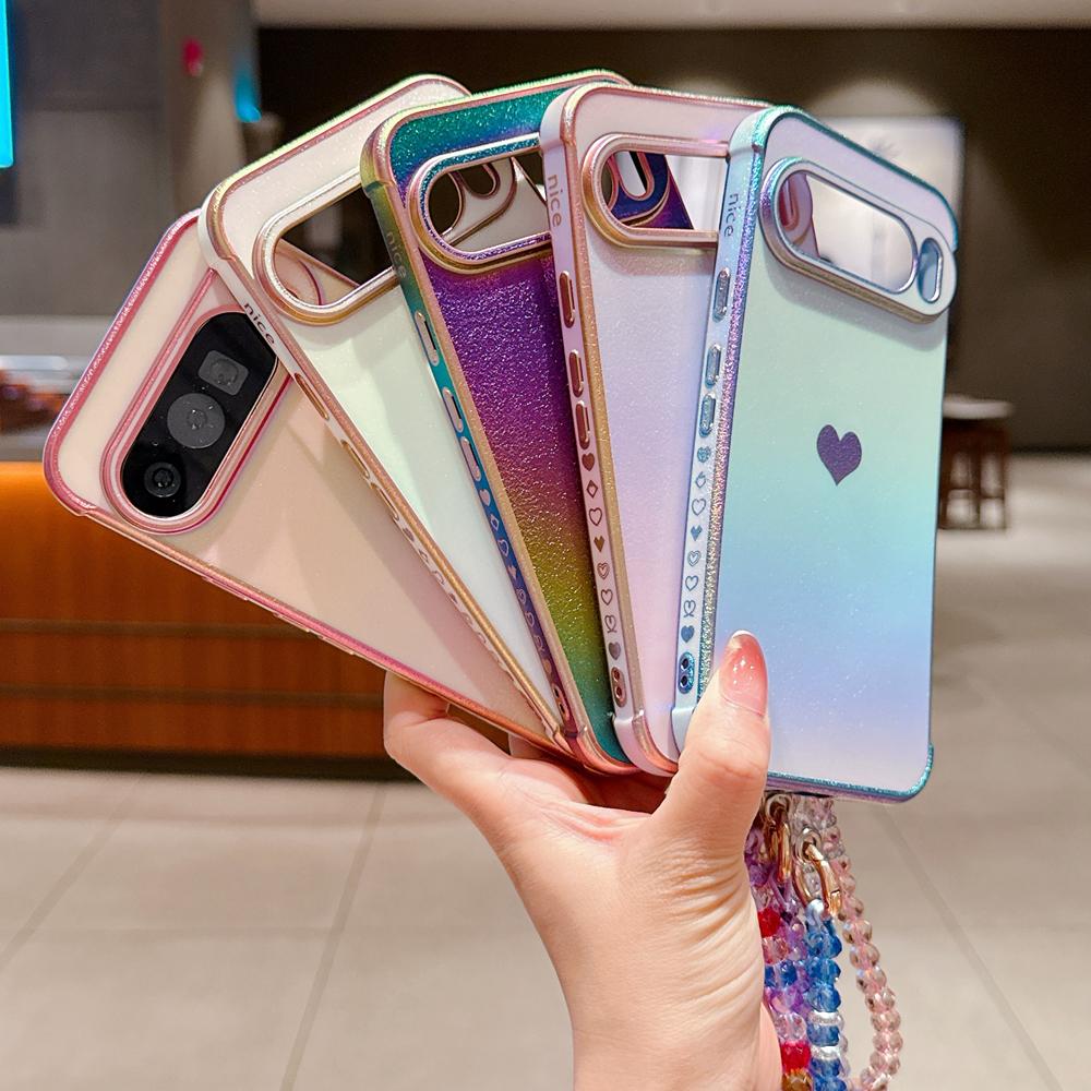 KEYSION Gradient Colorful Phone Case for Google Pixel 10 Pro XL 9 Pro 9A 8A Soft TPU Shockproof Back Cover With Crystal Bracelet